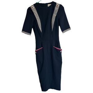 Bettie Page By Tatyana Sailor Dress XS Midi Pencil Nautical Cruise